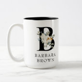 ビューティフルホワイトフローラ金ゴールドアクセントMonogram B ツートーンマグカップ (左)