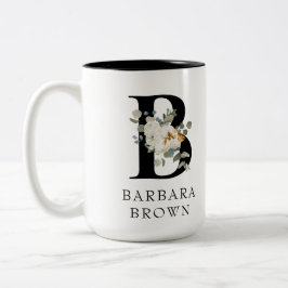 ビューティフルホワイトフローラ金ゴールドアクセントMonogram B ツートーンマグカップ