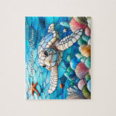 ビューティフルホワイトベビーウミガメ泳ぎ ジグソーパズル (縦)