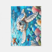 ビューティフルホワイトベビーウミガメ泳ぎ フリースブランケット (正面)