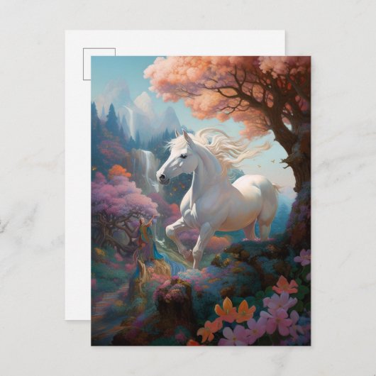 ビューティフルホワイトホースファンタジーアート ポストカード (正面/裏面)