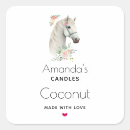 ビューティフルホワイトホースボホフローラキャンドルビジネス スクエアシール