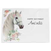 ビューティフルホワイトホースボホフローラ誕生日 ラージペーパーバッグ (正面)