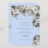 ビューティフルホワイトローズつる植物ブルー葉ズ 招待状 (正面/裏面)