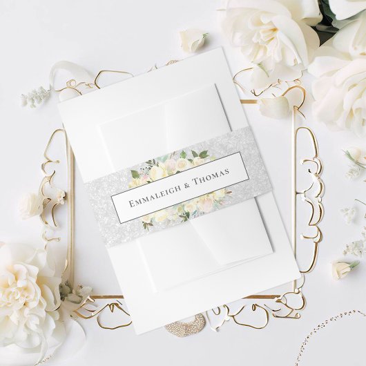 ビューティフルホワイトローズ結婚フローラ 招待状ベリーバンド