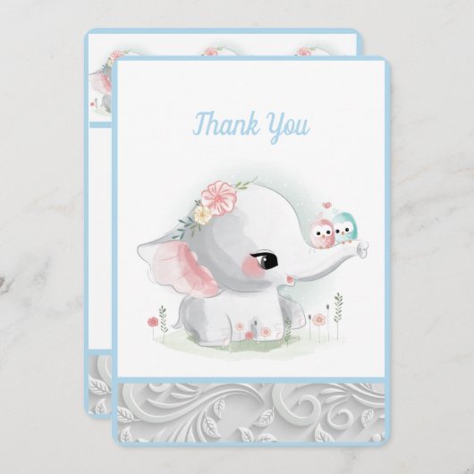ビューティフルホワイト男の赤ちゃんゾウ サンキューカード (正面/裏面)