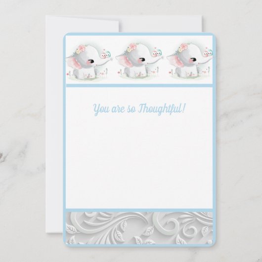 ビューティフルホワイト男の赤ちゃんゾウ サンキューカード (裏面)