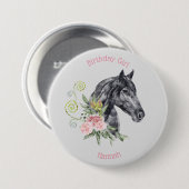 ビューティフルホースイラストレーション-誕生日ガール 缶バッジ (正面&裏面)