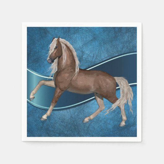 ビューティフルホースオンブルーウェスタンホースパーティーナプキン スタンダードカクテルナプキン (正面)