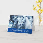 ビューティフルホースチームウィンターフォト誕生日 カード (黄色い花)