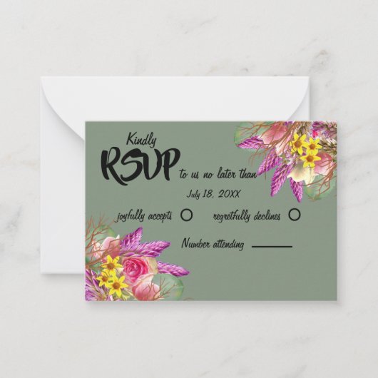 ビューティフルボタニカルフローラガーデンセージRSVPカード ノートカード (正面)
