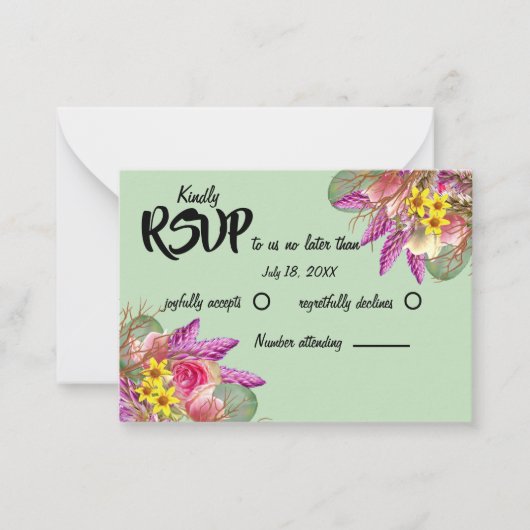 ビューティフルボタニカルフローラガーデンミントRSVPカード ノートカード (正面)