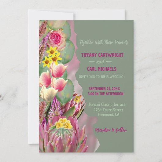 ビューティフルボタニカルフローラガーデン結婚セージ 招待状 (正面)