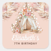 ビューティフルボヘミアンガール誕生日 パーソナライズされた スクエアシール (正面)