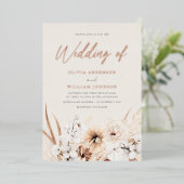 ビューティフルボホベージュ結婚フローラバラ金ゴールド 箔招待状 (立ち正面)