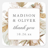 ビューティフルボホボタニカルホワイト結婚式の引き出物 スクエアシール (正面)