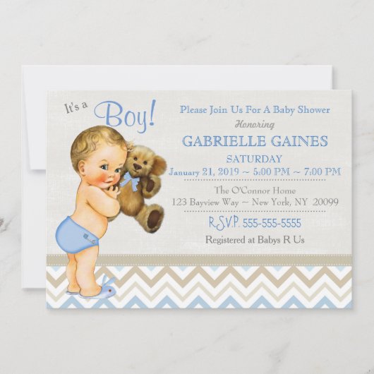 ビューティフルボーイベビーシャワー招待状パーソナライズされた 招待状 (正面)