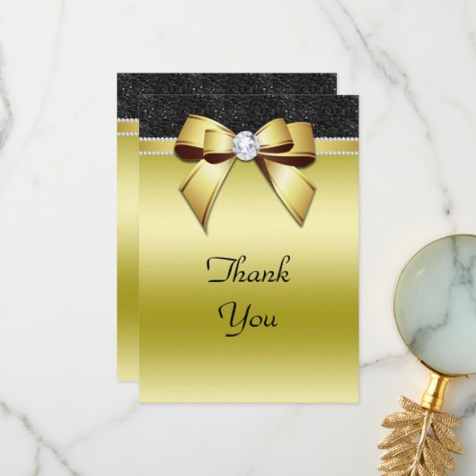 ビューティフルポッシュ金ゴールド&ブラックジュエル誕生日 サンキューカード (正面/裏面インサイチュ)