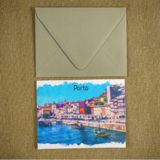ビューティフルポルトポルトガルパノラマビューウォーター色 ポストカード