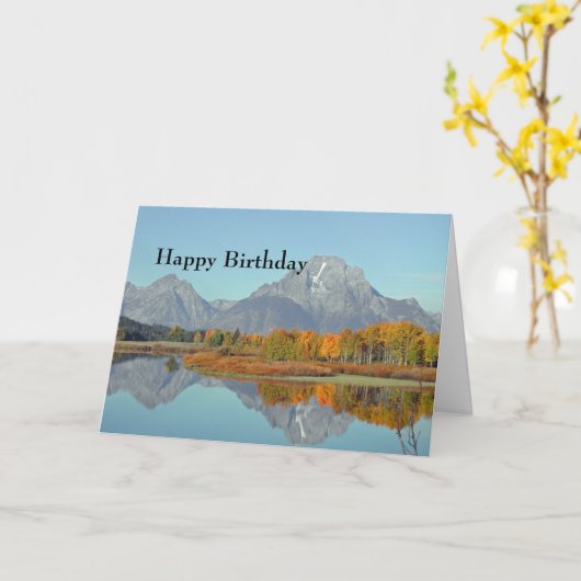 ビューティフルマウンテン秋フォト誕生日 カード (黄色い花)