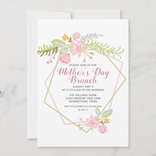 ビューティフルマザーズデイブルンチピンクフローラパーティー 招待状 (正面)