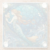 ビューティフルマーメイドアールヌーボーアールデコスタイルブルー ガラスコースター (裏面)