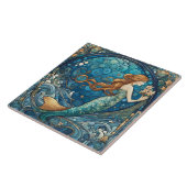 ビューティフルマーメイドアールヌーボーアールデコスタイルブルー タイル (側面)