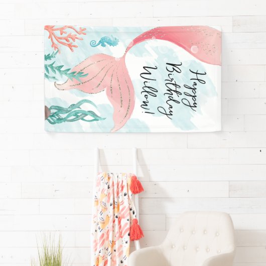 ビューティフルマーメイドガール誕生日ビニールバナー 横断幕 (インサイチュ)