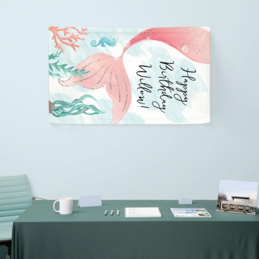 ビューティフルマーメイドガール誕生日ビニールバナー 横断幕 (トレードショー)