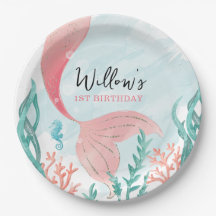 ビューティフルマーメイドガール誕生日ラウンド紙プレート