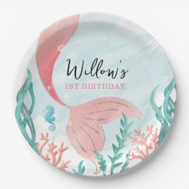 ビューティフルマーメイドガール誕生日ラウンド紙プレート ペーパープレート