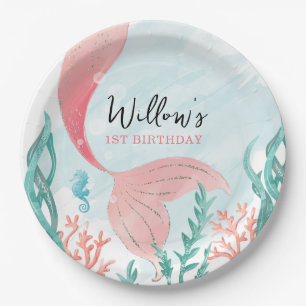 ビューティフルマーメイドガール誕生日ラウンド紙プレート ペーパープレート