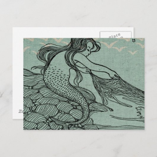 ビューティフルマーメイドスケッチオンブルーシーショア ポストカード (正面/裏面)