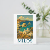ビューティフルミロスギリシャヴィンテージトラベルプリント ポストカード (スタンド正面)