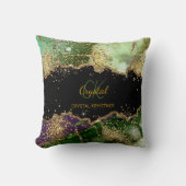 ビューティフルモダンブラック&グリーングリッターモノグラム クッション (正面)