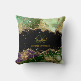 ビューティフルモダンブラック&グリーングリッターモノグラム クッション