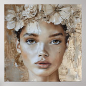 ビューティフルヤングファッションモデルフローラポートレートアート ポスター (正面)