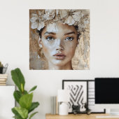 ビューティフルヤングファッションモデルフローラポートレートアート ポスター (ホームオフィス)