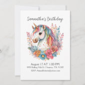 ビューティフルユニコーンガール誕生日招待状 招待状 (正面)