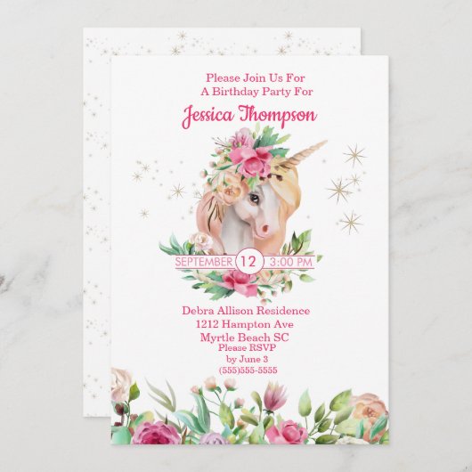 ビューティフルユニコーンスターズ誕生日招待状 招待状 (正面/裏面)