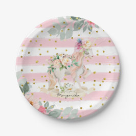 ビューティフルユニコーンパステルピンクストライプグリッター ペーパープレート