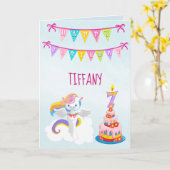 ビューティフルユニコーン7誕生日ブルー カード (黄色い花)