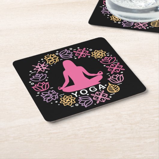 ビューティフルヨガポーズフローラデザイン スクエアペーパーコースター (アングル)