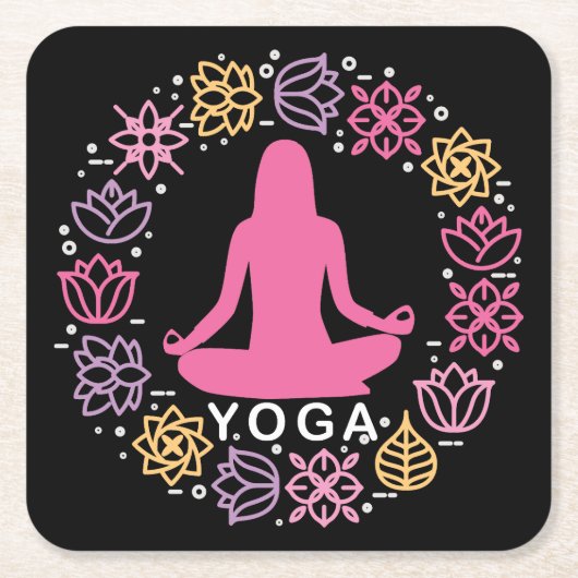 ビューティフルヨガポーズフローラデザイン スクエアペーパーコースター (正面)