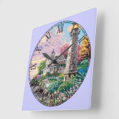 ビューティフルライトハウスコテージローマ数字 スクエア壁時計 (傾斜)