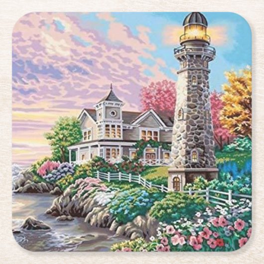 ビューティフルライトハウスコテージ スクエアペーパーコースター (正面)