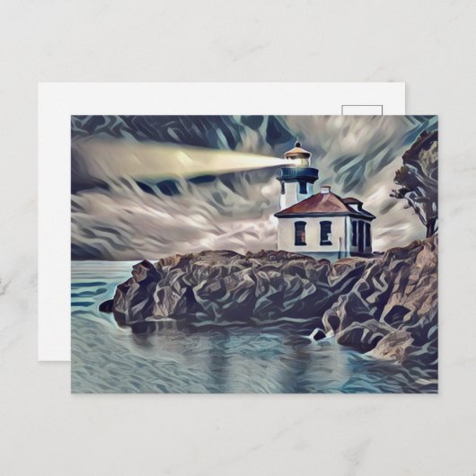 ビューティフルライトハウスデジタ絵画ルアート ポストカード (正面/裏面)