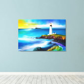 ビューティフルライトハウスランドスケープクリスチャンアート キャンバスプリント (インサイチュ (ウッドフロア))