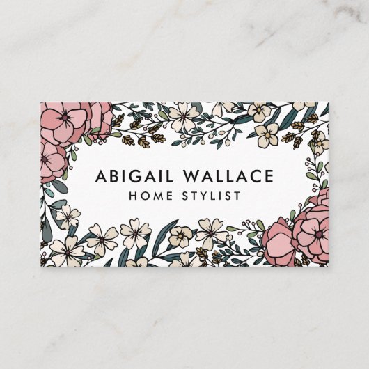 ビューティフルラッシュピンクフローラ緑の枠 名刺 (正面)