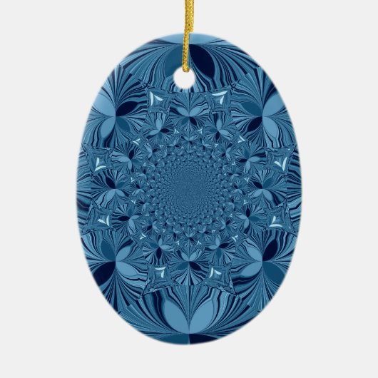 ビューティフルラブリーイリジングブルー万華鏡のように千変万化するパターンアート セラミックオーナメント (正面)